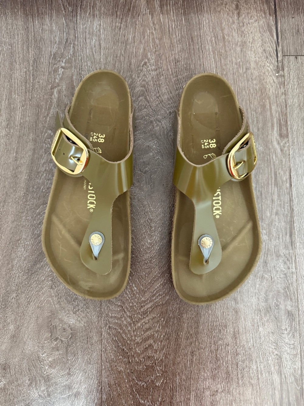 Birkenstock Sandals, Olive Green, Size 38